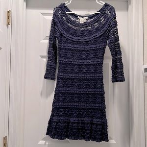 Navy blue stretchy lace dress! So cute on!